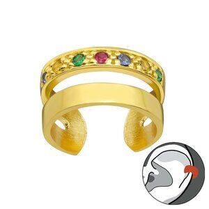 14K Gold Vermeil Multicolor Rainbow Ear Cuff Earring